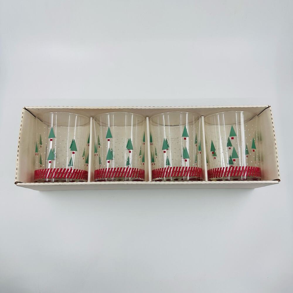 Luminarc Party Time Christmas Tree Goblets Set 4 VTG USA 41cl Nordic Christmas